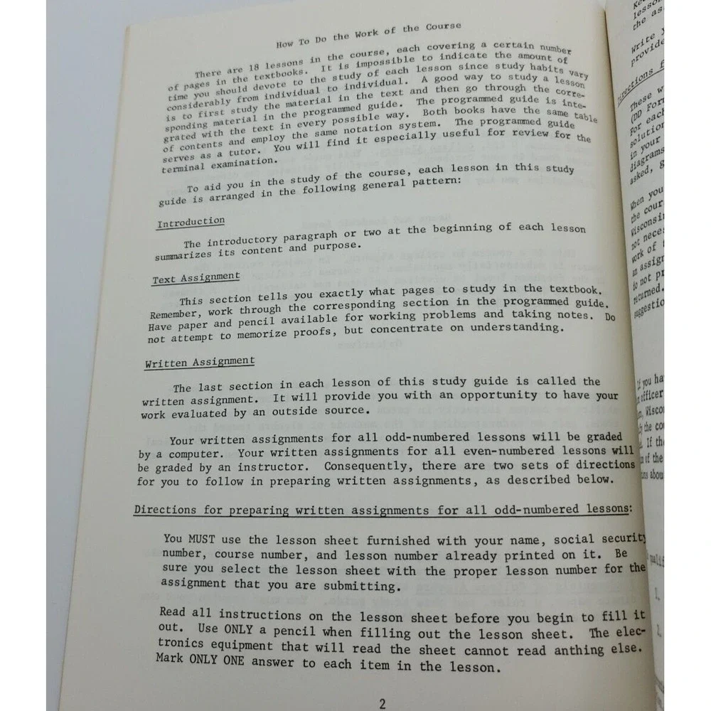 1973 US Armed Forces Inst College Algebra Study Guide Paper Madison‎ WI Dobyns